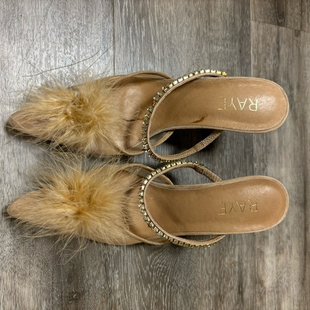RAYE Duke Nude Feather Crystal Pointed Toe Heels Size 6 REVOLVE - Picture 4 of 10